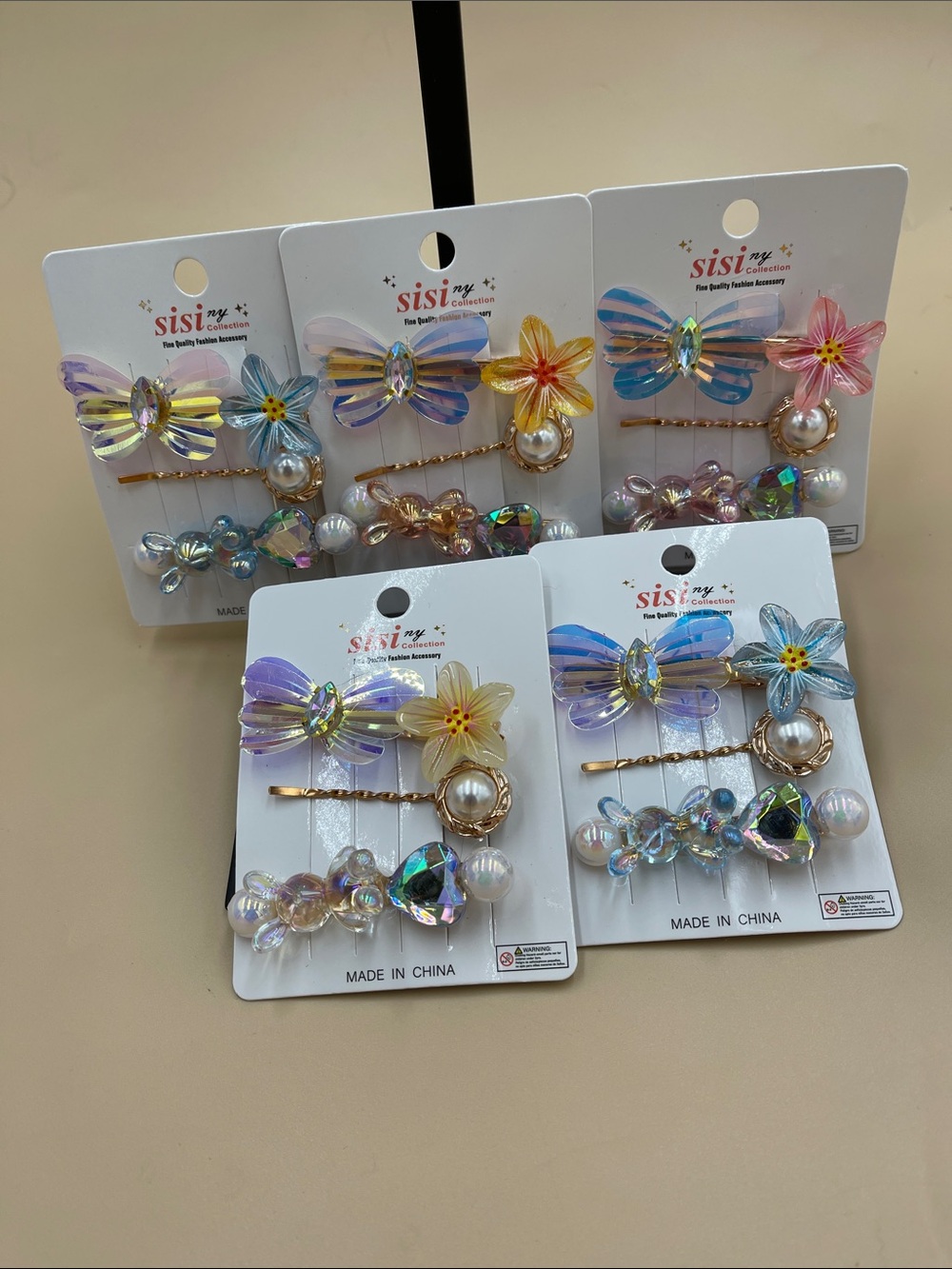 Sisi NY Collection Iridescent Butterfly & Flower Hair Clip Set Multicolor 2 Sets